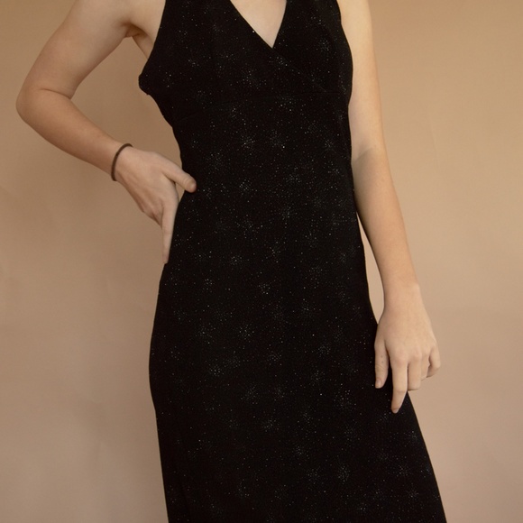 90s Starburst Glitter Halter Evening Gown - Picture 2 of 16